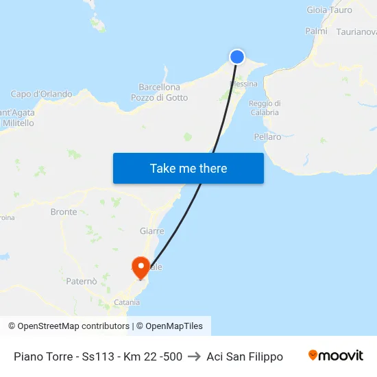 Piano Torre - SS113 - Km 22.500 to Aci San Filippo map