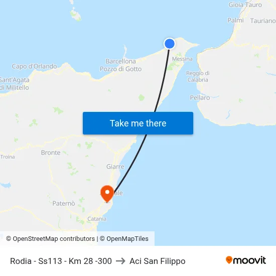 Rodia - Ss113 - Km 28 -300 to Aci San Filippo map