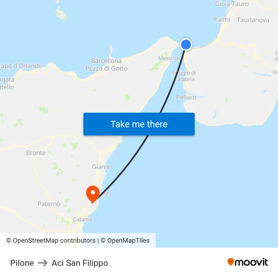 Pilone to Aci San Filippo map
