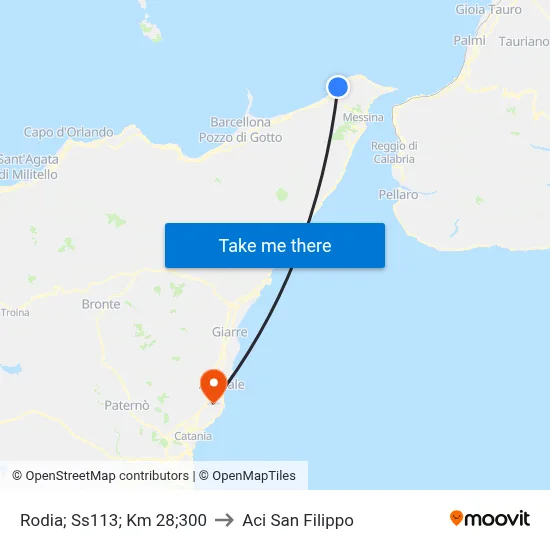 Rodia; Highway 113; Km 28;300 to Aci San Filippo map