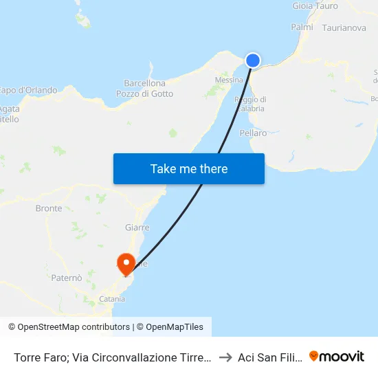 Torre Faro; Via Circonvallazione Tirrena N. 63 to Aci San Filippo map
