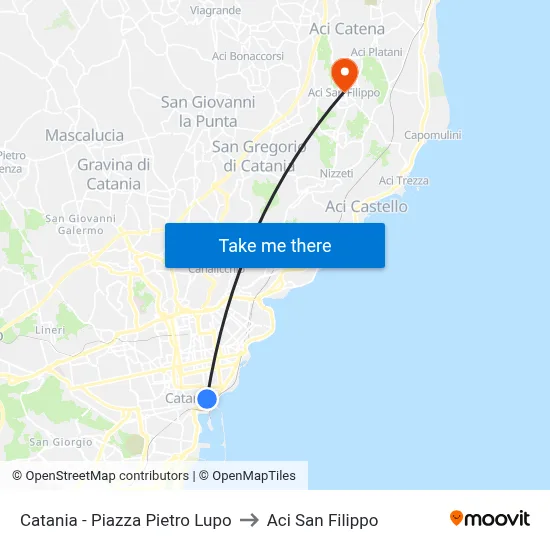 Catania - Piazza Pietro Lupo to Aci San Filippo map