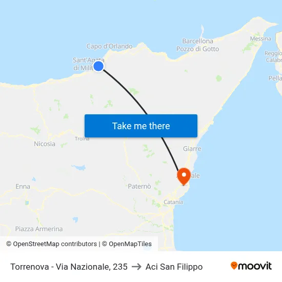 Torrenova - Via Nazionale, 235 to Aci San Filippo map