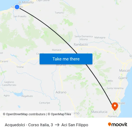 Acquedolci - Corso Italia, 3 to Aci San Filippo map