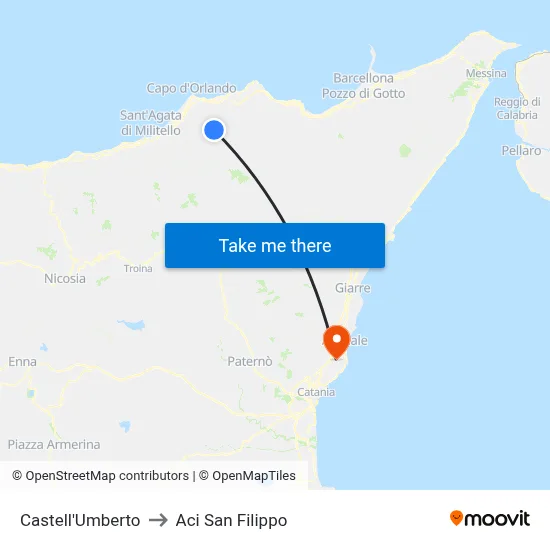Castell'Umberto to Aci San Filippo map