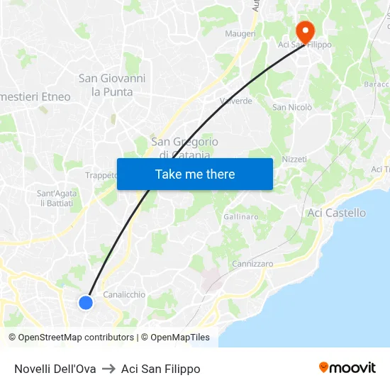 Novelli Dell'Ova to Aci San Filippo map