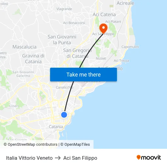 Italia Vittorio Veneto to Aci San Filippo map