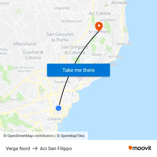 Verga Nord to Aci San Filippo map