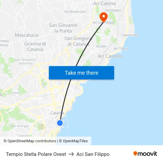 Polar Star Temple West to Aci San Filippo map