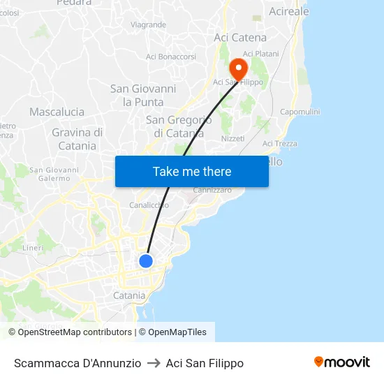 Scammacca D'Annunzio to Aci San Filippo map