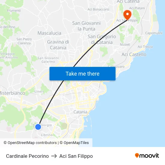 Cardinale Pecorino to Aci San Filippo map