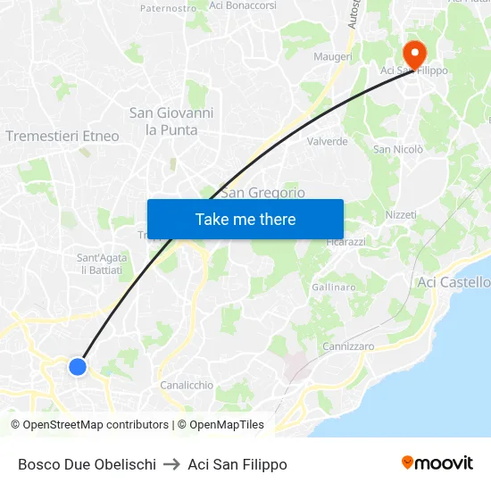Two Obelisks Wood to Aci San Filippo map