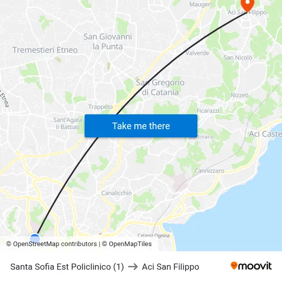 Santa Sofia Est Policlinico (1) to Aci San Filippo map