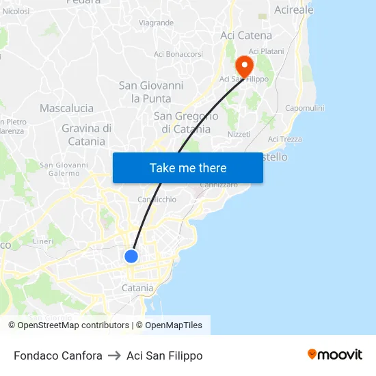 Fondaco Canfora to Aci San Filippo map