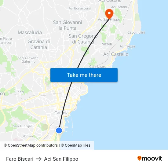 Biscari Lighthouse to Aci San Filippo map