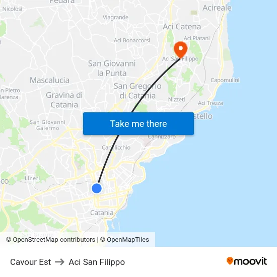 Cavour East to Aci San Filippo map