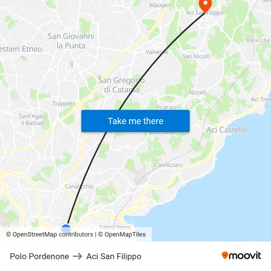 Pordenone Hub to Aci San Filippo map