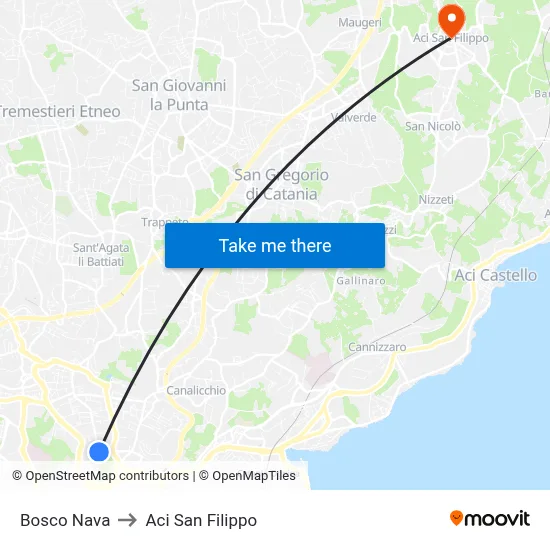 Bosco Nava to Aci San Filippo map