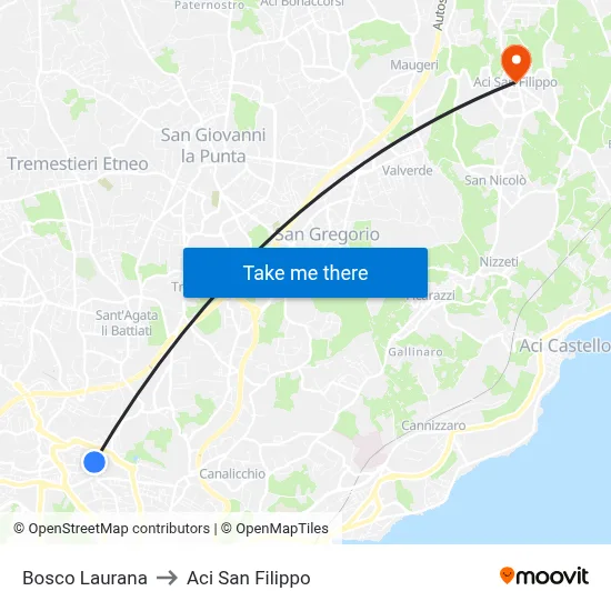 Bosco Laurana to Aci San Filippo map
