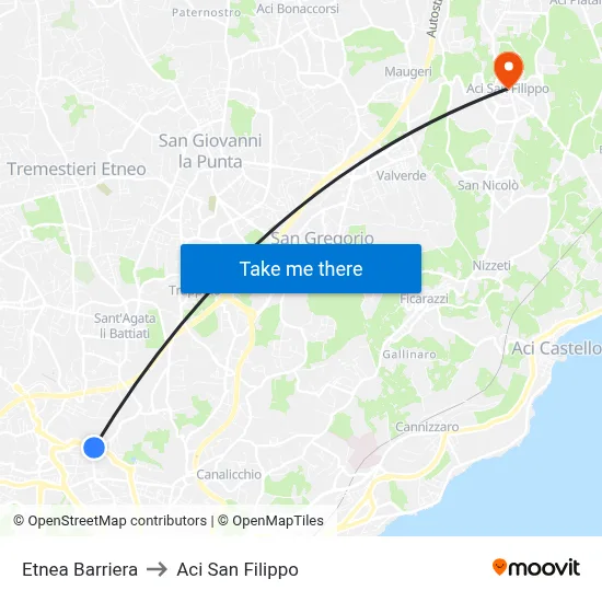Etnea Barrier to Aci San Filippo map
