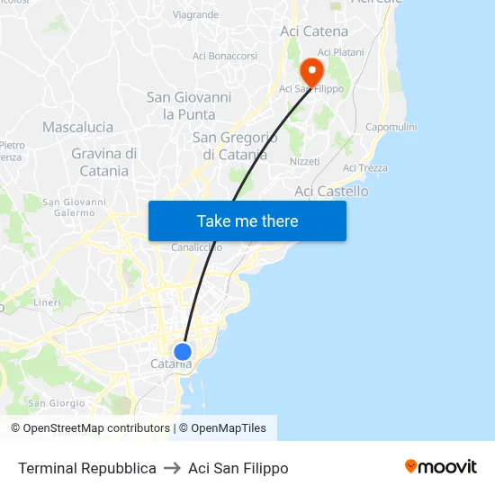 Repubblica Terminal to Aci San Filippo map