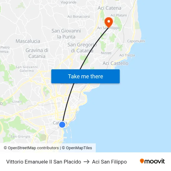 Victor Emmanuel II San Placido to Aci San Filippo map