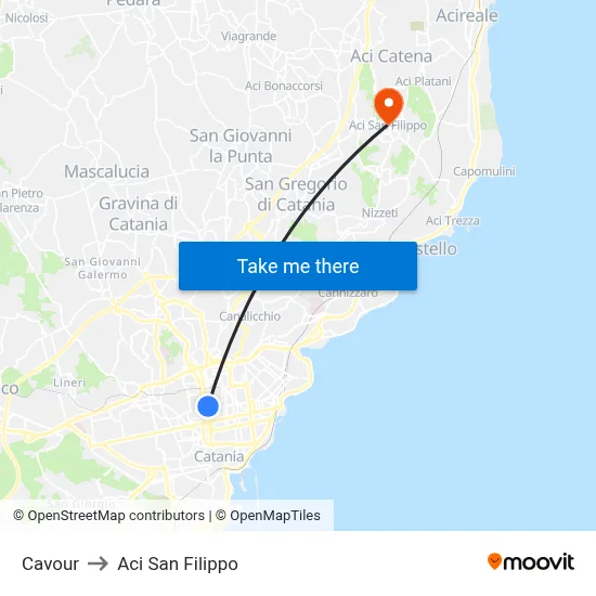 Cavour to Aci San Filippo map