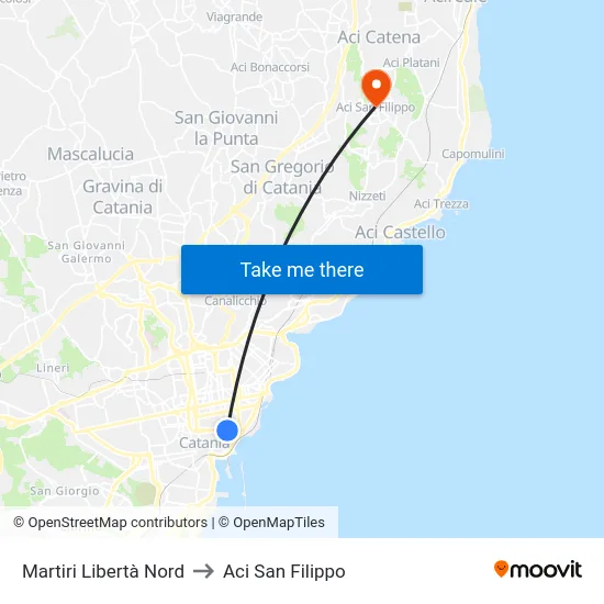 Martiri Libertà Nord to Aci San Filippo map