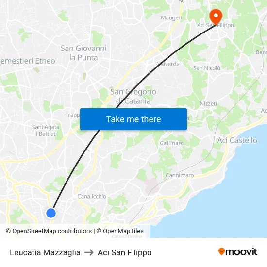 Leucatia Mazzaglia to Aci San Filippo map