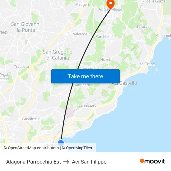 Alagona Parrocchia Est to Aci San Filippo map
