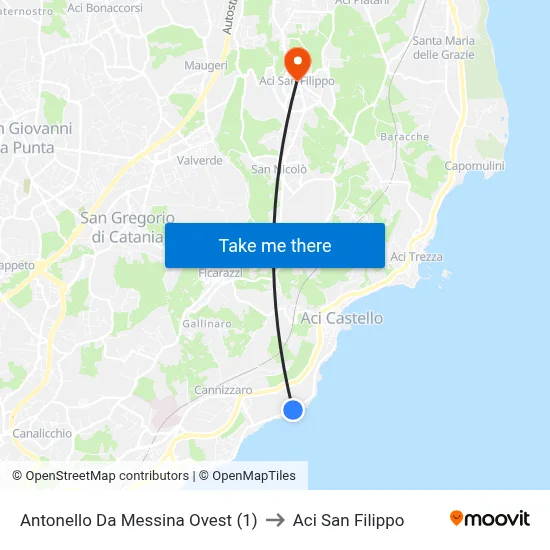 Antonello Da Messina Ovest (1) to Aci San Filippo map
