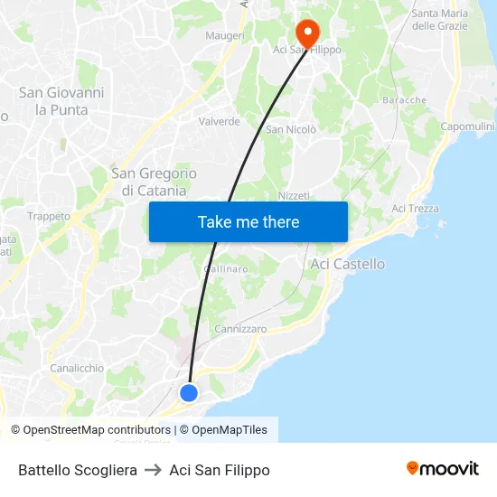Battello Scogliera to Aci San Filippo map