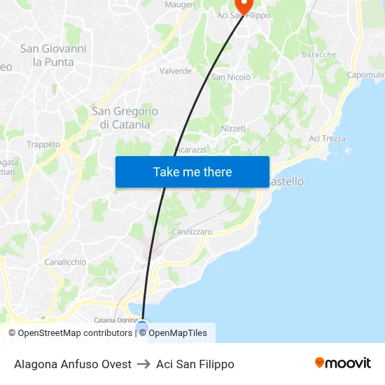 Alagona Anfuso Ovest to Aci San Filippo map