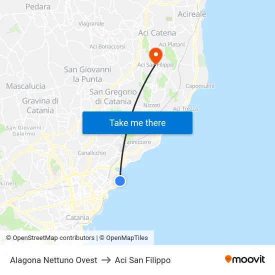 Alagona Nettuno Ovest to Aci San Filippo map