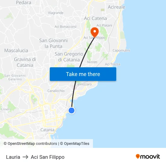 Lauria to Aci San Filippo map