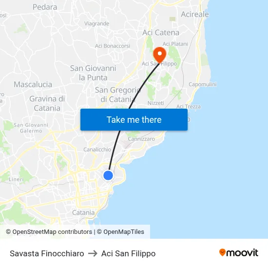 Savasta Finocchiaro to Aci San Filippo map