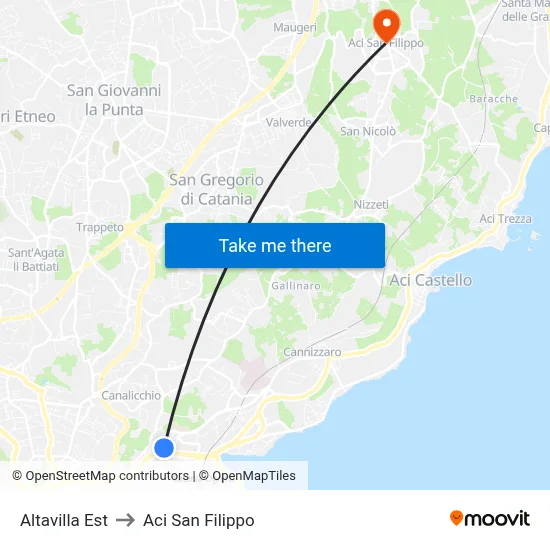 Altavilla Est to Aci San Filippo map