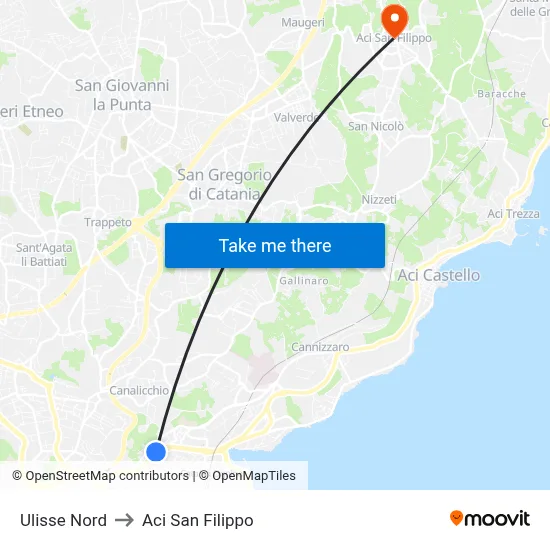 Ulisse Nord to Aci San Filippo map