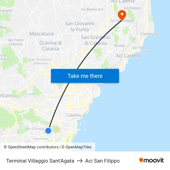 Sant'Agata Village Terminal to Aci San Filippo map