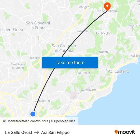 La Salle West to Aci San Filippo map