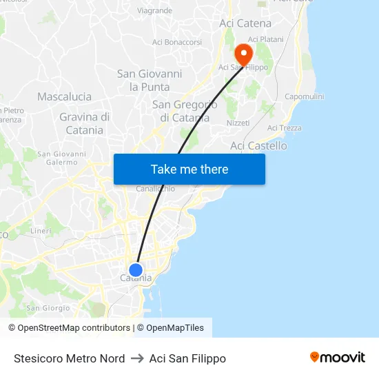 Stesicoro Metro Nord to Aci San Filippo map