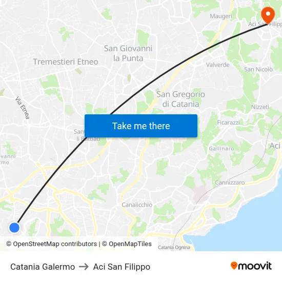 Catania Galermo to Aci San Filippo map
