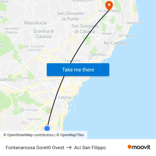 Fontanarossa Goretti West to Aci San Filippo map