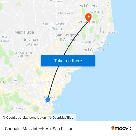 Garibaldi Mazzini to Aci San Filippo map