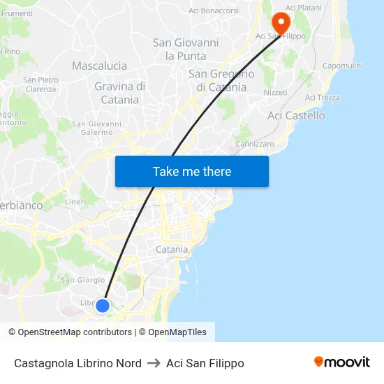 Castagnola Librino Nord to Aci San Filippo map