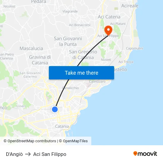 D'Angiò to Aci San Filippo map