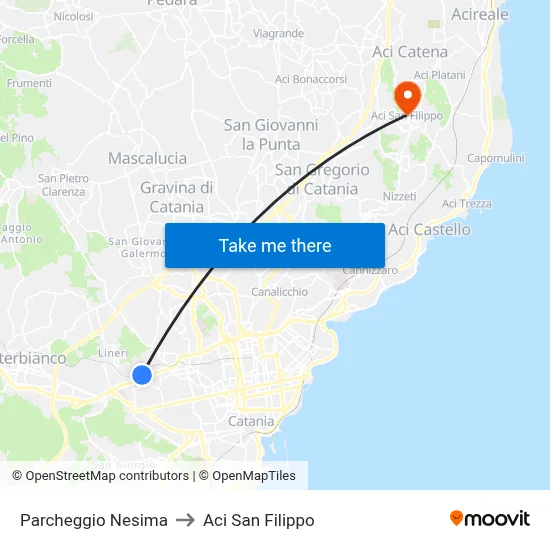 Nesima Parking to Aci San Filippo map