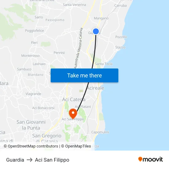 Guardia to Aci San Filippo map
