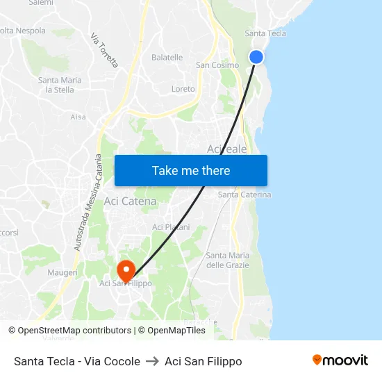 Santa Tecla - Via Cocole to Aci San Filippo map