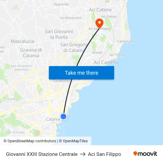 Giovanni XXIII Stazione Centrale to Aci San Filippo map